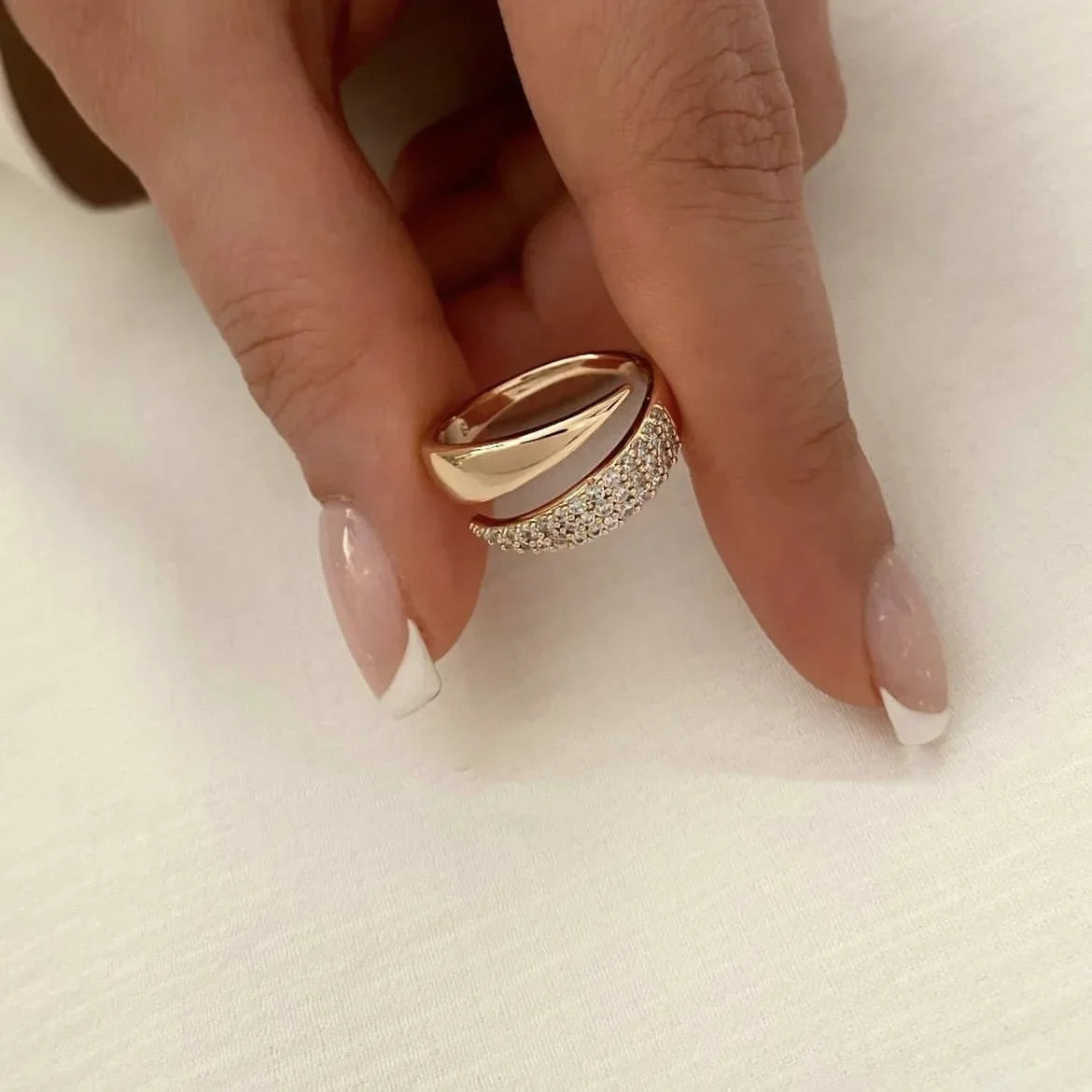 RAJA RING New Stainless Steel 18 K Gold Plated Sun Rings for Women Natural Stone Inlaid in Hollow Metal Texture Ring Trendy Jewelry - Sunymox Jewelry