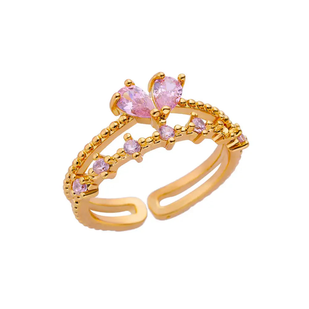 HAFSA Pink Zircon Heart Rings For Women Gold Plated Stainless Steel Adjustable Heart Ring 2025 Trend Wedding Aesthetic Jewelry Gift - Sunymox Jewelry