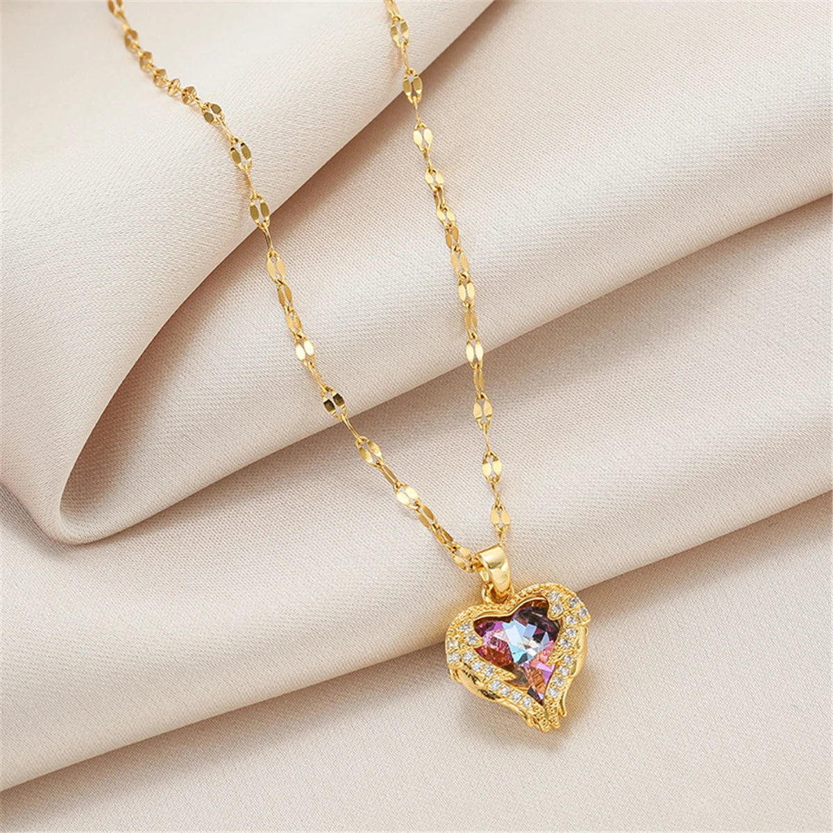 Criss Top Luxury Colorful Crystal Ocean Heart Pendant Necklace For Women Trendy 316L Stainless Steel Jewelry Female Wedding Neck Chain - Sunymox Jewelry
