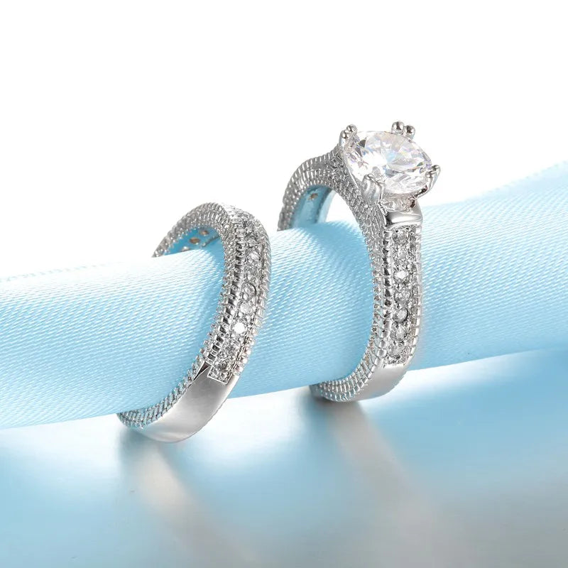 SUNY RING Elegant Wedding Engagement Couple Rings Set 925 Sterling Silver Color Anniversary Accessory With Full Shiny Cubiz Zircon Stone - Sunymox Jewelry
