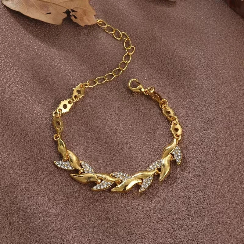 Dua Hip Hop Leaf Bracelet For Women Gold Color Twisted Shiny - Sunymox Jewelry