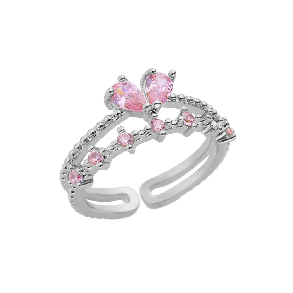 HAFSA Pink Zircon Heart Rings For Women Gold Plated Stainless Steel Adjustable Heart Ring 2025 Trend Wedding Aesthetic Jewelry Gift - Sunymox Jewelry
