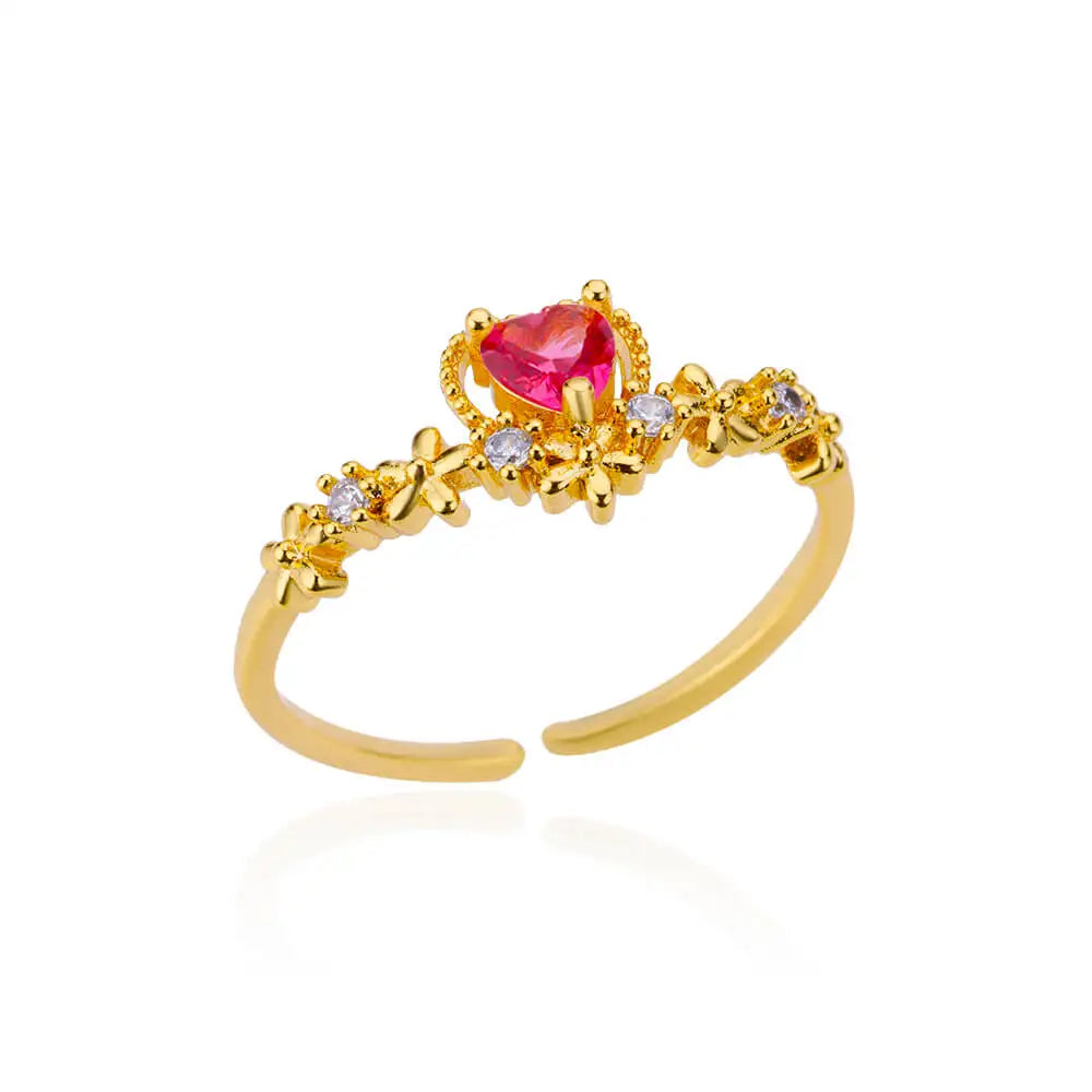 HAFSA Pink Zircon Heart Rings For Women Gold Plated Stainless Steel Adjustable Heart Ring 2025 Trend Wedding Aesthetic Jewelry Gift - Sunymox Jewelry
