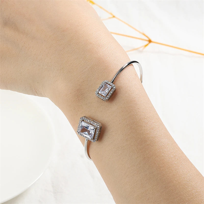 Side view of cubic zirconia gold cuff bracelet