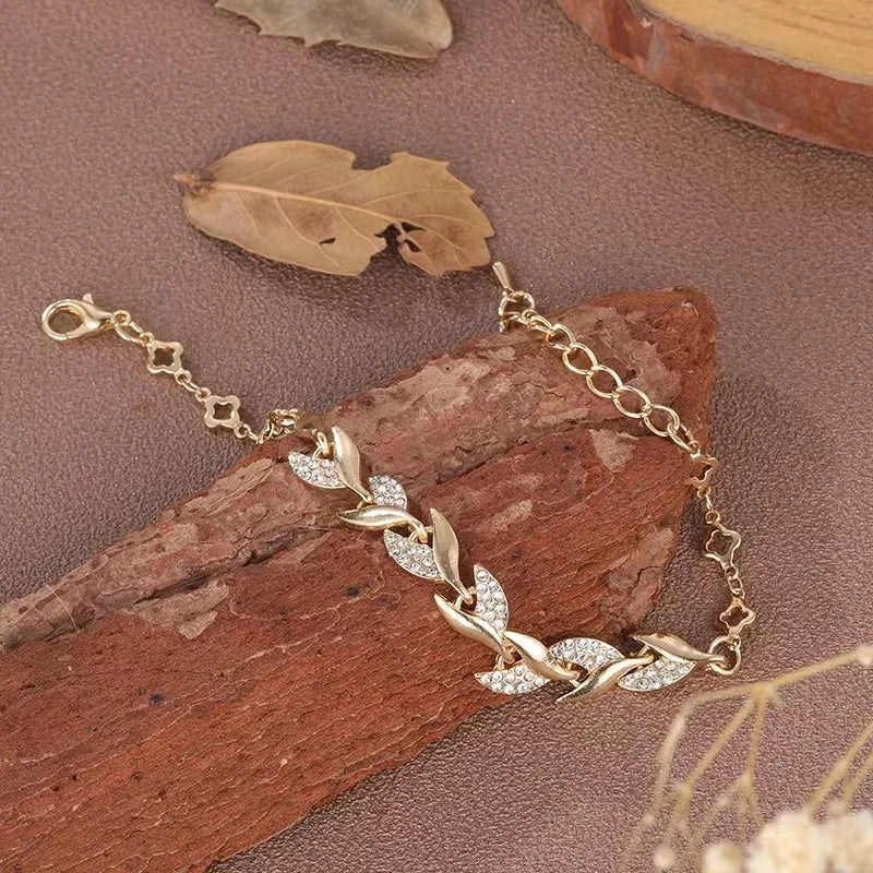 Dua Hip Hop Leaf Bracelet For Women Gold Color Twisted Shiny - Sunymox Jewelry