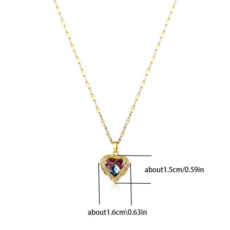Criss Top Luxury Colorful Crystal Ocean Heart Pendant Necklace For Women Trendy 316L Stainless Steel Jewelry Female Wedding Neck Chain - Sunymox Jewelry