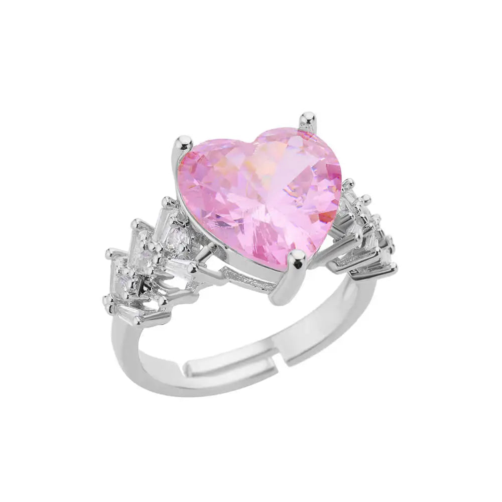 HAFSA Pink Zircon Heart Rings For Women Gold Plated Stainless Steel Adjustable Heart Ring 2025 Trend Wedding Aesthetic Jewelry Gift - Sunymox Jewelry