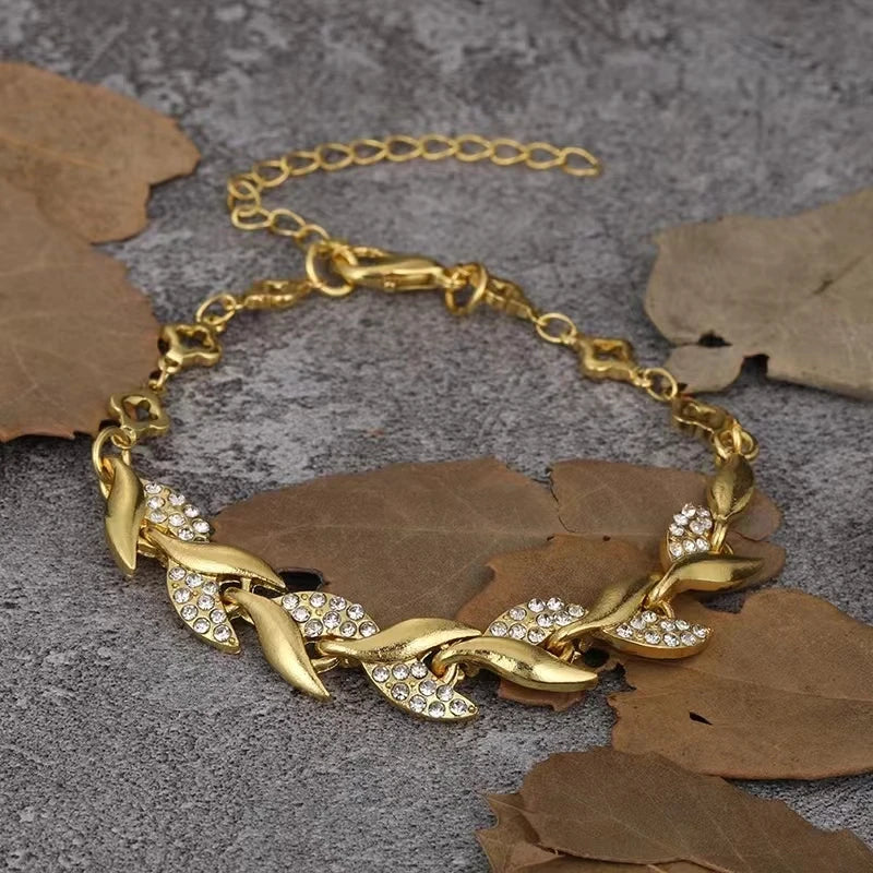 Dua Hip Hop Leaf Bracelet For Women Gold Color Twisted Shiny - Sunymox Jewelry