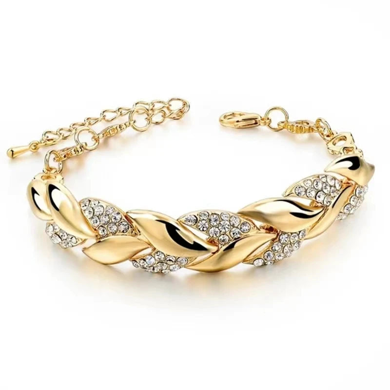 Dua Hip Hop Leaf Bracelet For Women Gold Color Twisted Shiny - Sunymox Jewelry