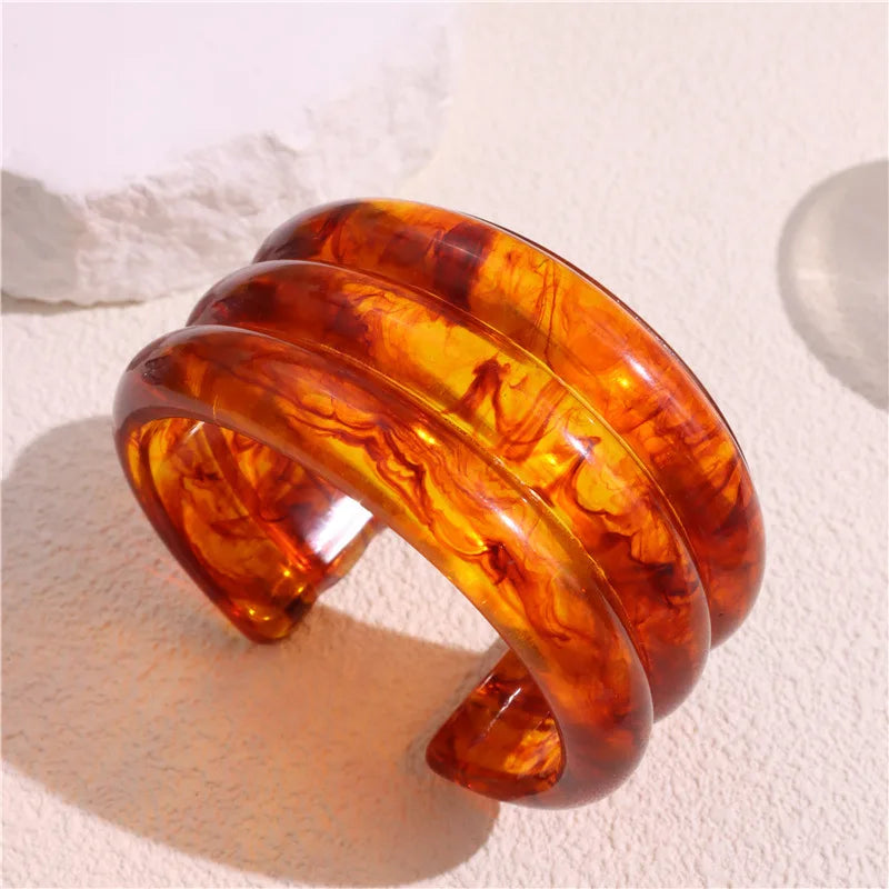 Rena Vintage Wide Geometric Large Resin Bracelet Brown - Sunymox Jewelry