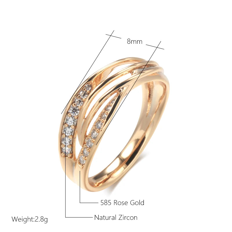 AMAL Kinel Simple Geometry Cross Ring for Women Fashion Design 585 Rose Gold With Natural Zircon Korean Party Daily Jewelry Girl - Sunymox Jewelry