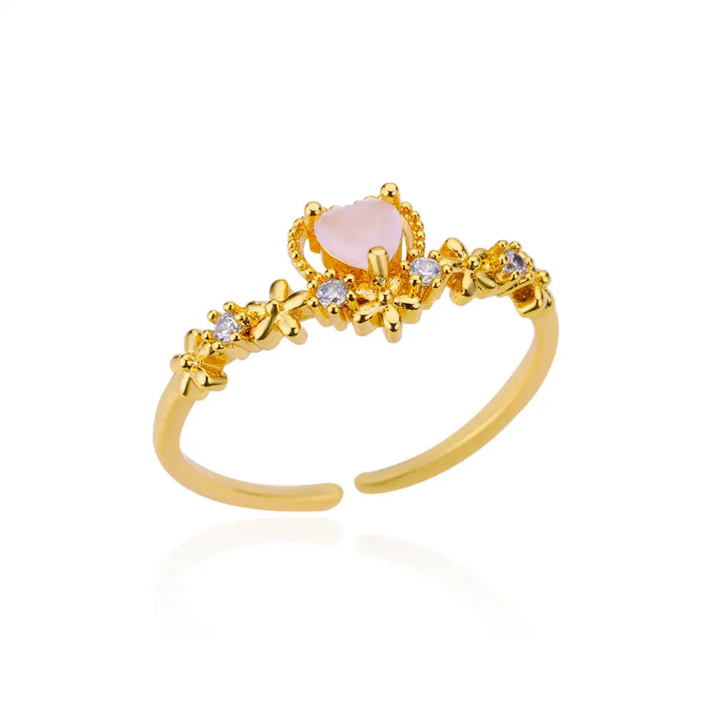 HAFSA Pink Zircon Heart Rings For Women Gold Plated Stainless Steel Adjustable Heart Ring 2025 Trend Wedding Aesthetic Jewelry Gift - Sunymox Jewelry