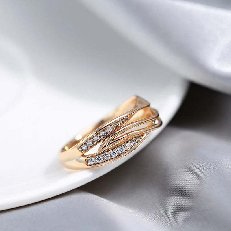 AMAL Kinel Simple Geometry Cross Ring for Women Fashion Design 585 Rose Gold With Natural Zircon Korean Party Daily Jewelry Girl - Sunymox Jewelry