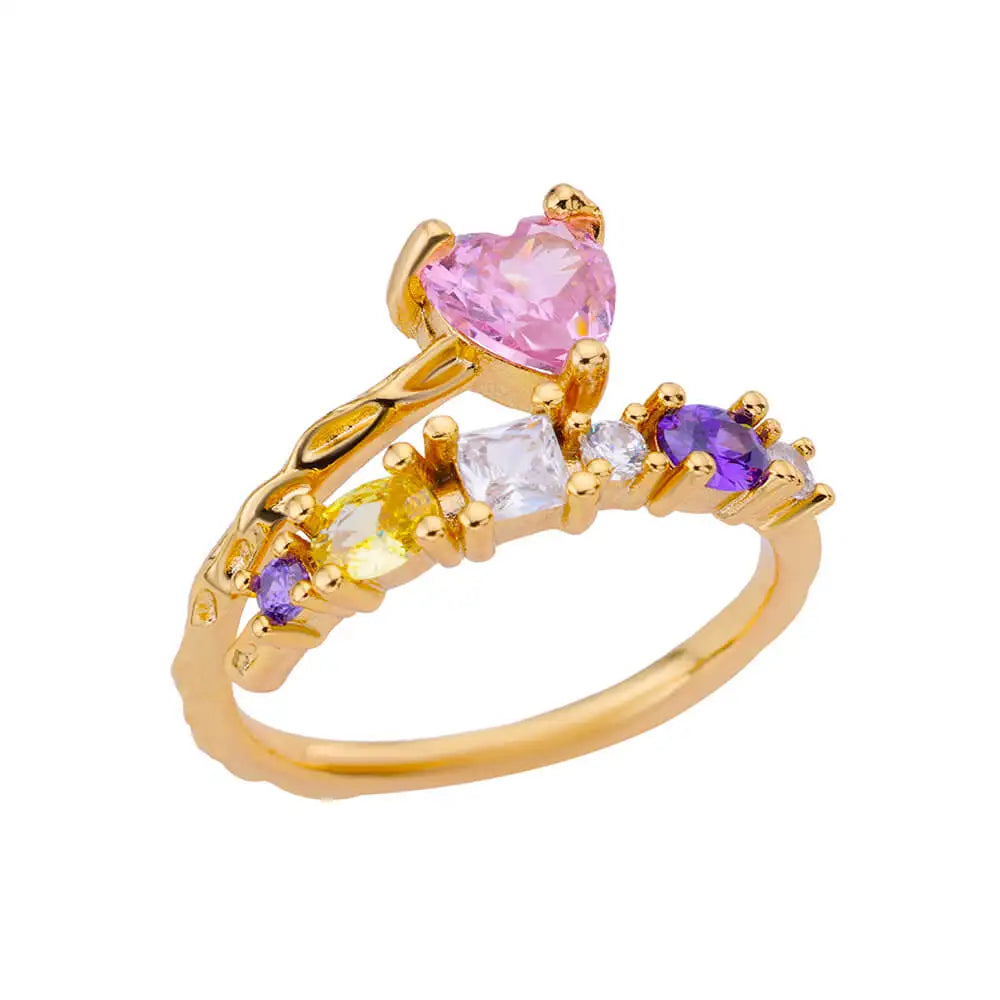 HAFSA Pink Zircon Heart Rings For Women Gold Plated Stainless Steel Adjustable Heart Ring 2025 Trend Wedding Aesthetic Jewelry Gift - Sunymox Jewelry