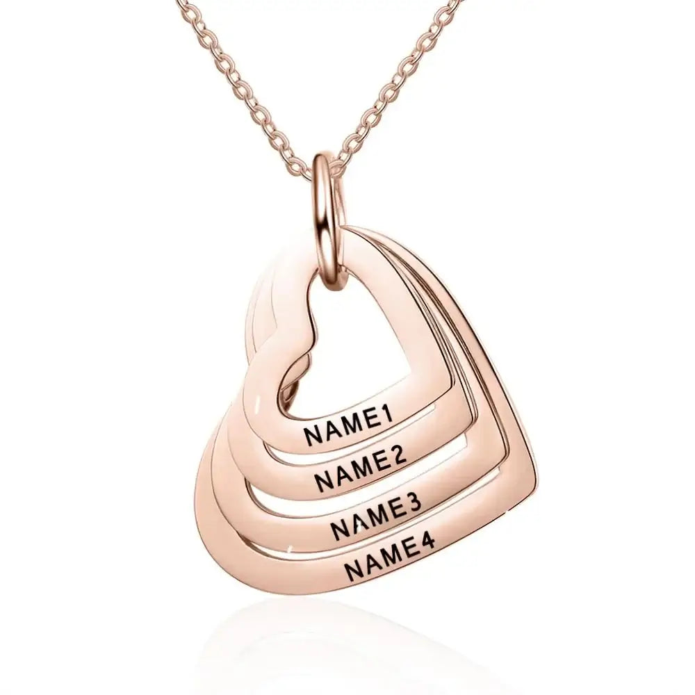 Lika Custom Multiple Heart Necklace Personalized Stainless Steel Customized Engraved Name Jewelry with Family Names Gift - Sunymox Jewelry