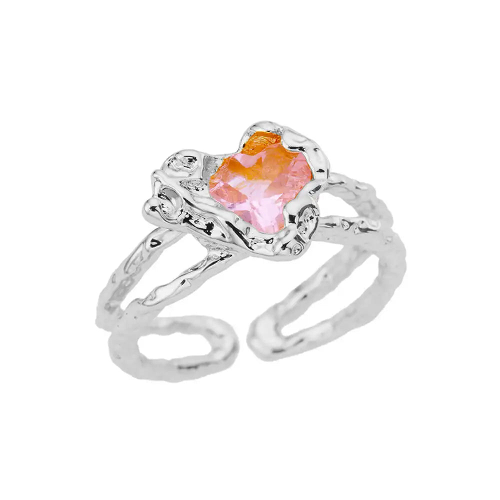 HAFSA Pink Zircon Heart Rings For Women Gold Plated Stainless Steel Adjustable Heart Ring 2025 Trend Wedding Aesthetic Jewelry Gift - Sunymox Jewelry