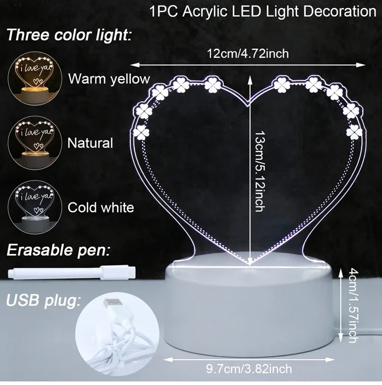 Romantic Note Board Creative Led Night Light USB Message Board Holiday Light With Pen Gift For Children Girlfriend Room Decor Night Lamp - Sunymox Jewelry