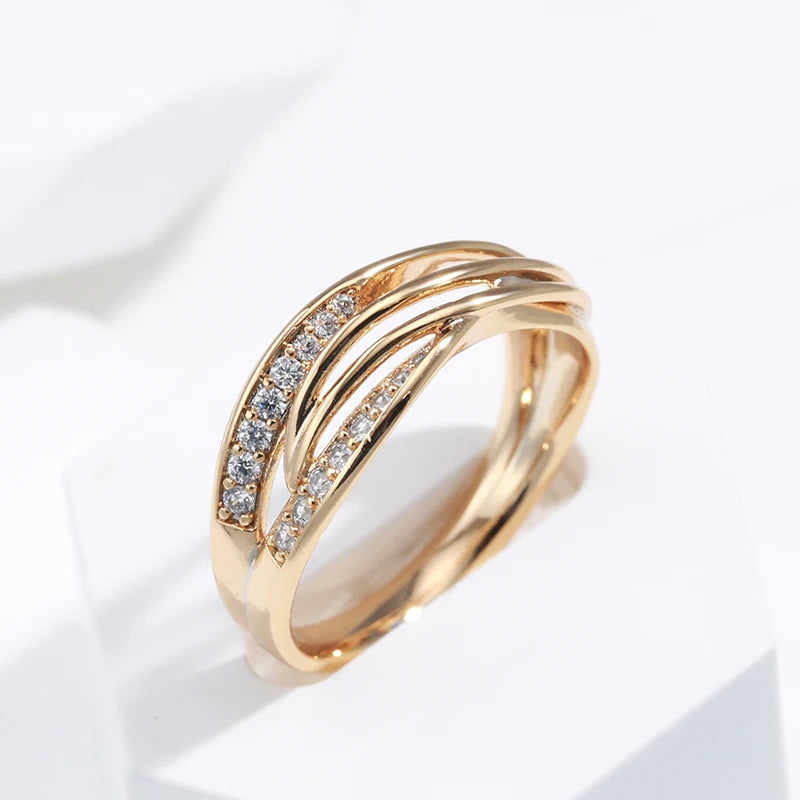 AMAL Kinel Simple Geometry Cross Ring for Women Fashion Design 585 Rose Gold With Natural Zircon Korean Party Daily Jewelry Girl - Sunymox Jewelry