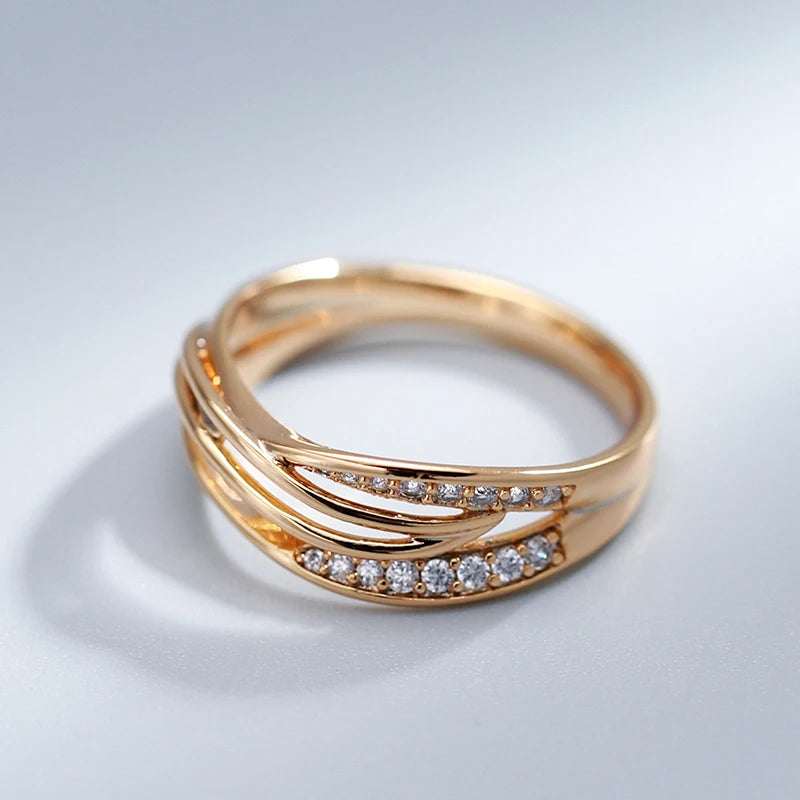 AMAL Kinel Simple Geometry Cross Ring for Women Fashion Design 585 Rose Gold With Natural Zircon Korean Party Daily Jewelry Girl - Sunymox Jewelry