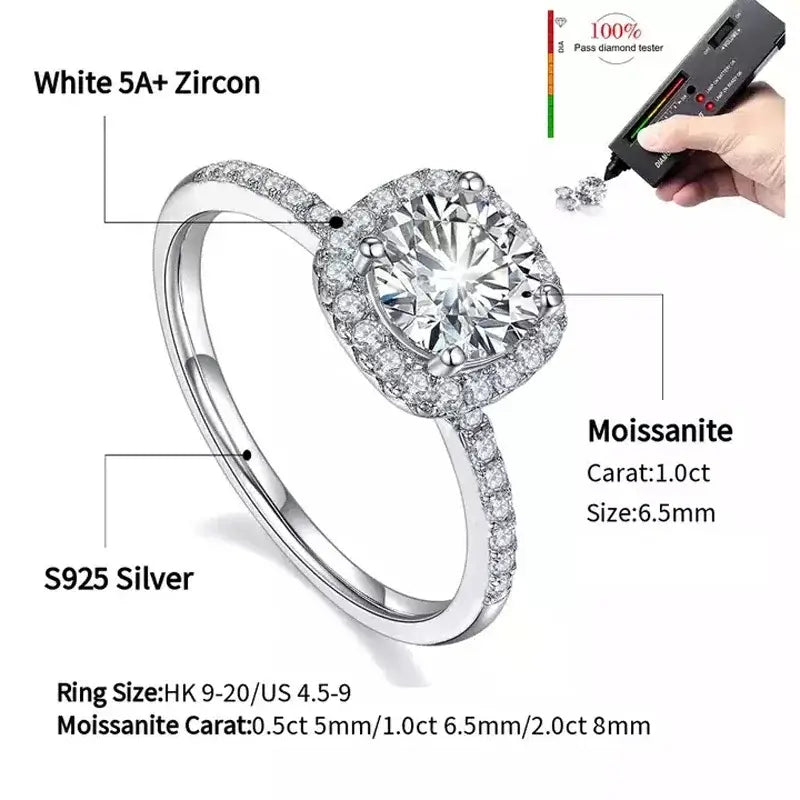 Samantha Real Moissanite 925 Sterling Silver Ring For Women - Sunymox Jewelry