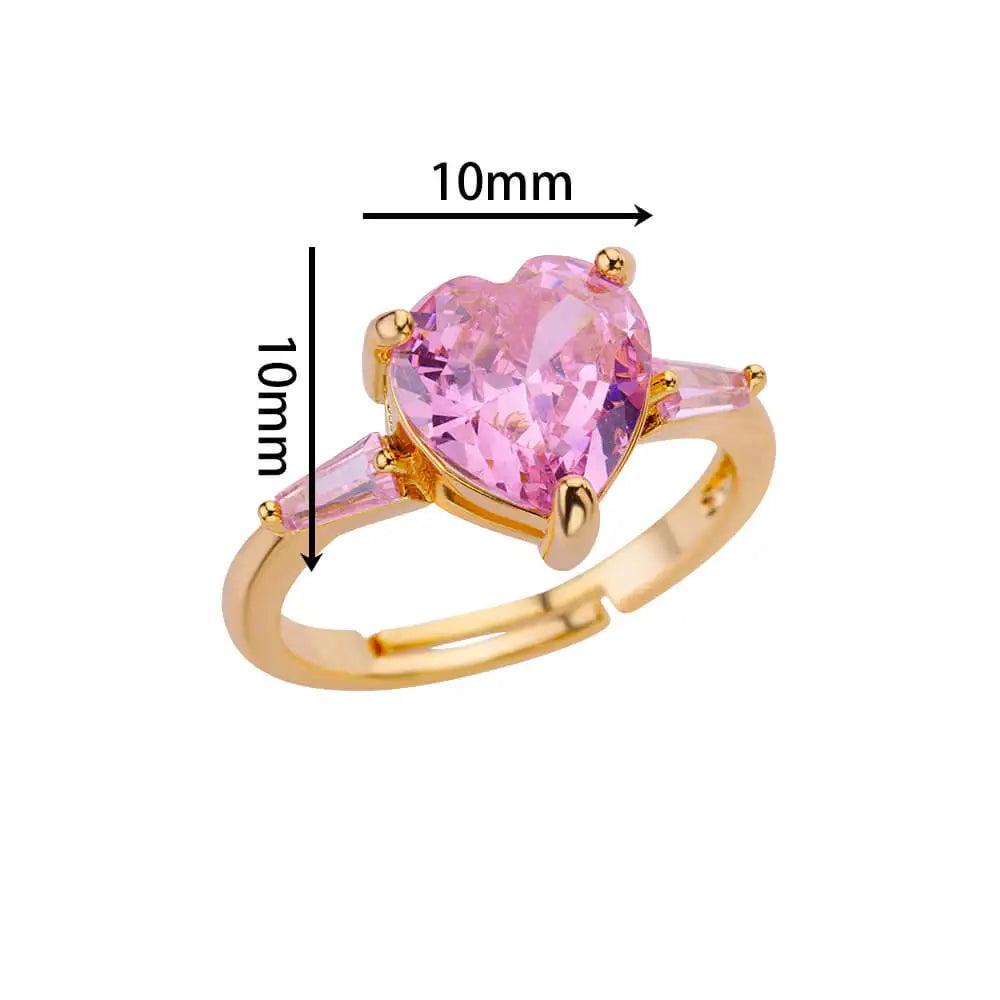 HAFSA Pink Zircon Heart Rings For Women Gold Plated Stainless Steel Adjustable Heart Ring 2025 Trend Wedding Aesthetic Jewelry Gift - Sunymox Jewelry