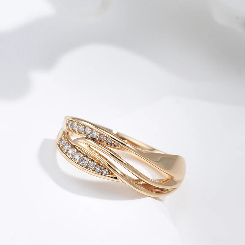 AMAL Kinel Simple Geometry Cross Ring for Women Fashion Design 585 Rose Gold With Natural Zircon Korean Party Daily Jewelry Girl - Sunymox Jewelry
