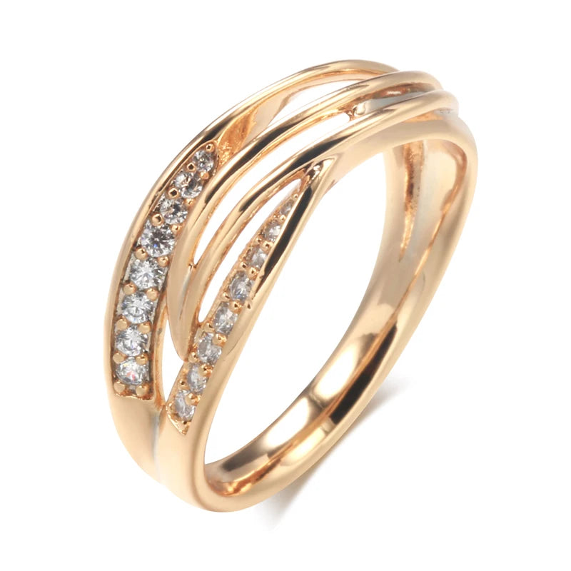AMAL Kinel Simple Geometry Cross Ring for Women Fashion Design 585 Rose Gold With Natural Zircon Korean Party Daily Jewelry Girl - Sunymox Jewelry