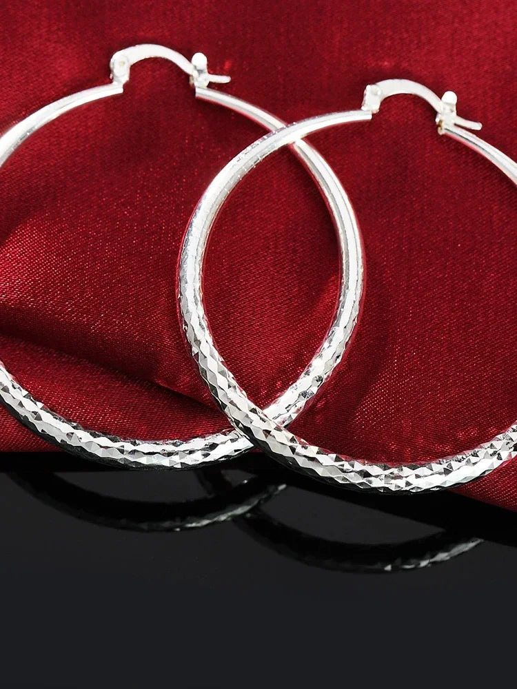 Luna Charms fine 925 Sterling Silver 5CM circle hoop Earrings for Women fashion Pretty wedding party Jewelry Holiday gifts - Sunymox Jewelry