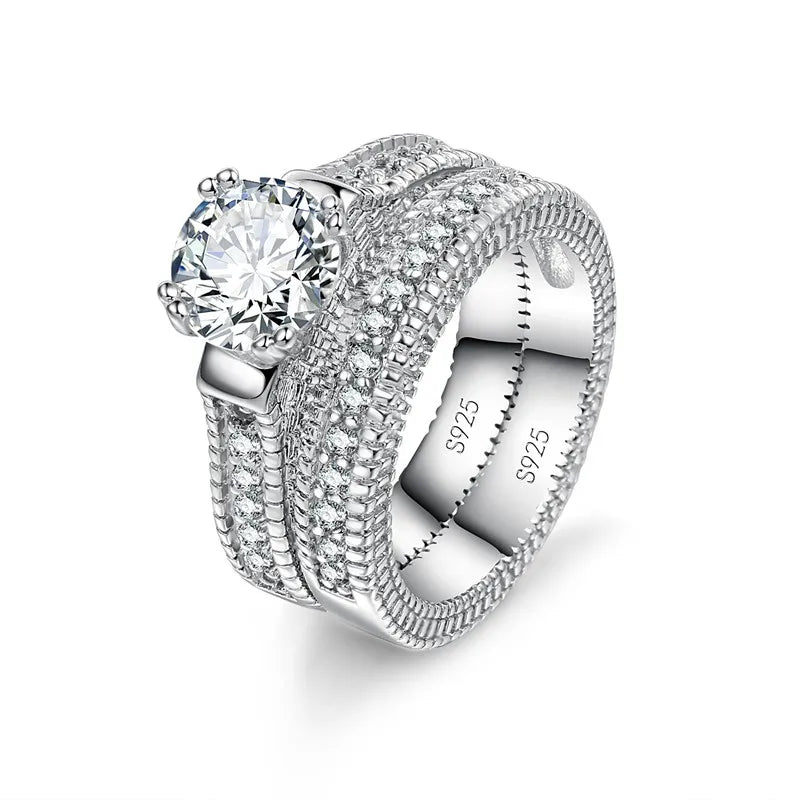 SUNY RING Elegant Wedding Engagement Couple Rings Set 925 Sterling Silver Color Anniversary Accessory With Full Shiny Cubiz Zircon Stone - Sunymox Jewelry