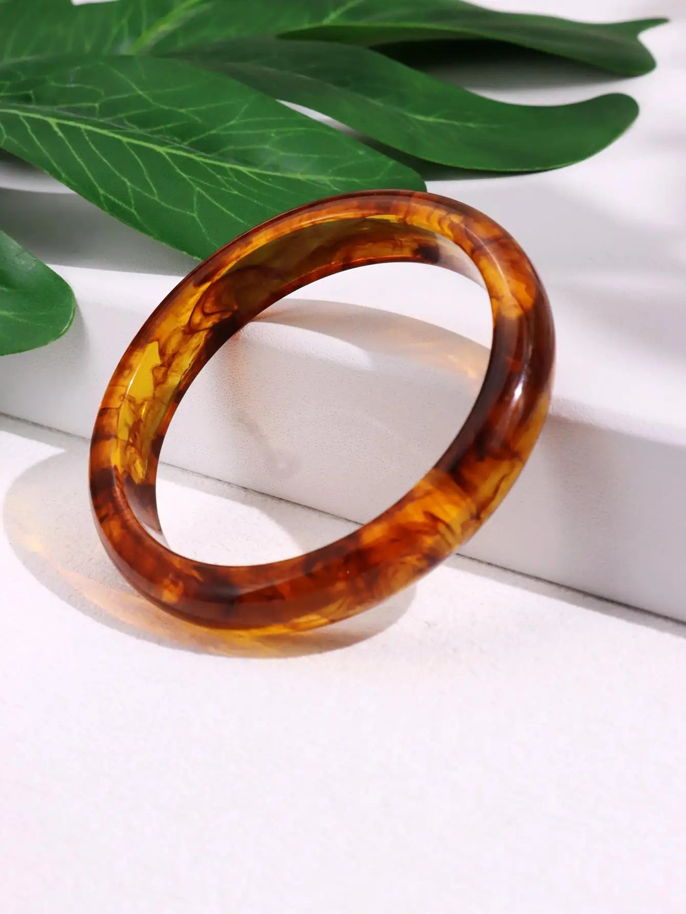 Rena Vintage Wide Geometric Large Resin Bracelet Brown - Sunymox Jewelry