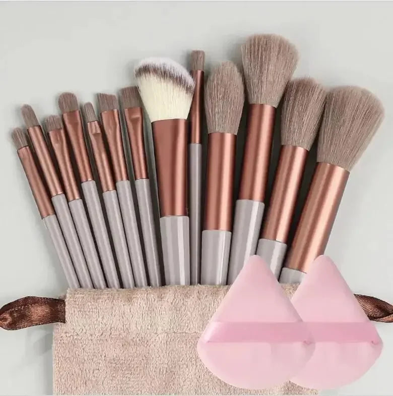 Pink cosmetic brush set arrangement