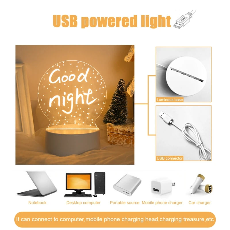 Romantic Note Board Creative Led Night Light USB Message Board Holiday Light With Pen Gift For Children Girlfriend Room Decor Night Lamp - Sunymox Jewelry