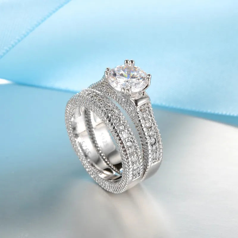 SUNY RING Elegant Wedding Engagement Couple Rings Set 925 Sterling Silver Color Anniversary Accessory With Full Shiny Cubiz Zircon Stone - Sunymox Jewelry