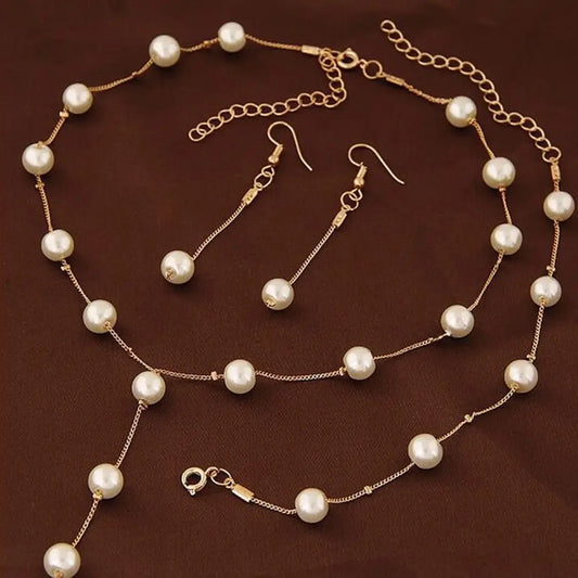 Gold-color necklace earring bracelet set for women