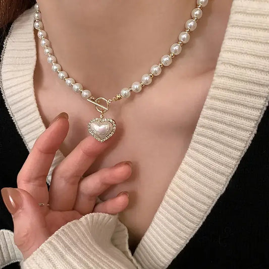 Keith Elegant Pearl Necklace For Women Heart Pendant Necklaces Luxury Imitation Pearls Chain Necklaces Korean Jewelry Girls Gifts - Sunymox Jewelry