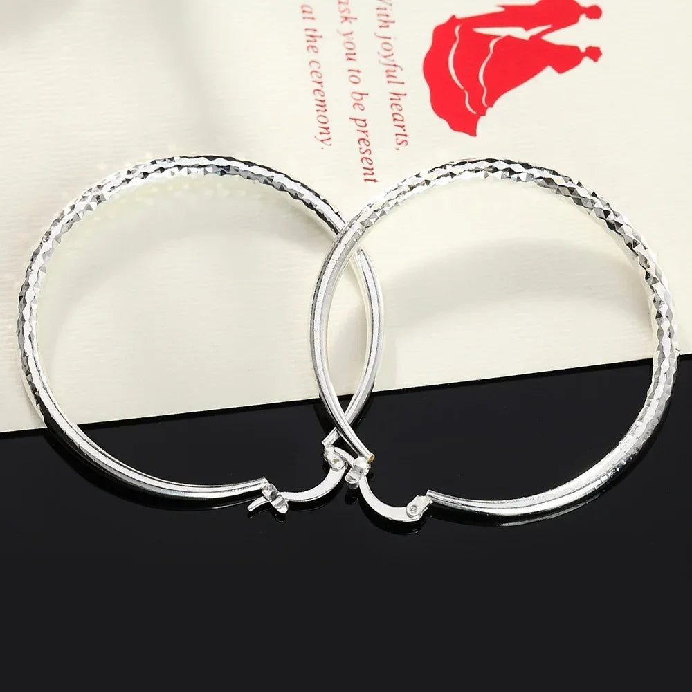 Luna Charms fine 925 Sterling Silver 5CM circle hoop Earrings for Women fashion Pretty wedding party Jewelry Holiday gifts - Sunymox Jewelry