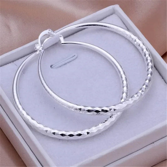 Luna Charms fine 925 Sterling Silver 5CM circle hoop Earrings for Women fashion Pretty wedding party Jewelry Holiday gifts - Sunymox Jewelry