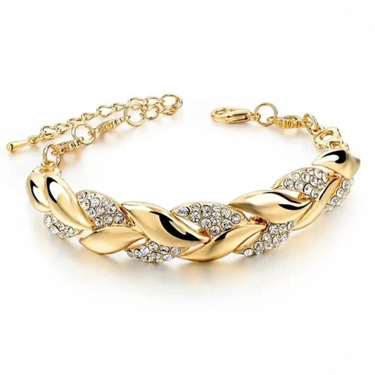 Dua Hip Hop Leaf Bracelet For Women Gold Color Twisted Shiny - Sunymox Jewelry