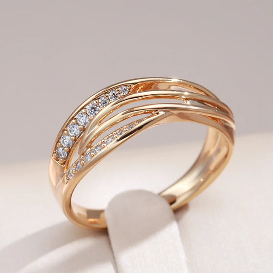 AMAL Kinel Simple Geometry Cross Ring for Women Fashion Design 585 Rose Gold With Natural Zircon Korean Party Daily Jewelry Girl - Sunymox Jewelry