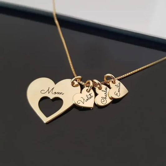 Nataly Personalized Name Hearts Necklace For Mom Engraved With Multiple Kids Names Customized Stainless Steel Jewelry Mother's Day Gift - Sunymox Jewelry