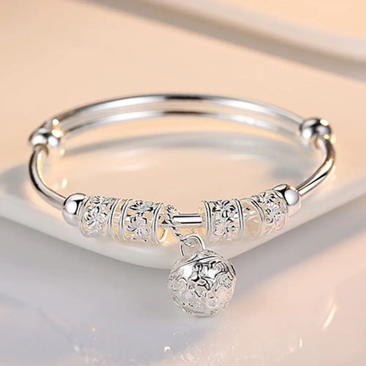 Nora Fine Silver Color Hollow Bells Ball Bangles Adjustable Bracelets for Women Fashion Holiday Gifts Party Wedding Jewelry - Sunymox Jewelry