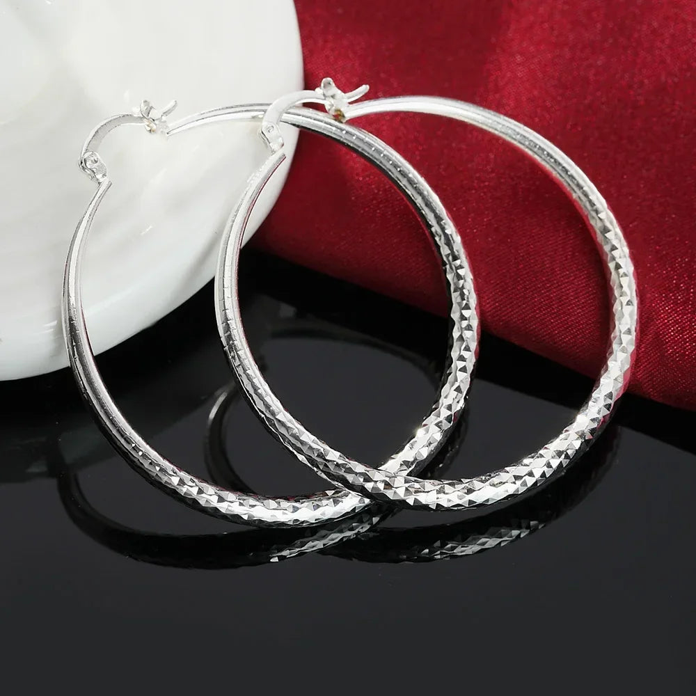 Luna Charms fine 925 Sterling Silver 5CM circle hoop Earrings for Women fashion Pretty wedding party Jewelry Holiday gifts - Sunymox Jewelry