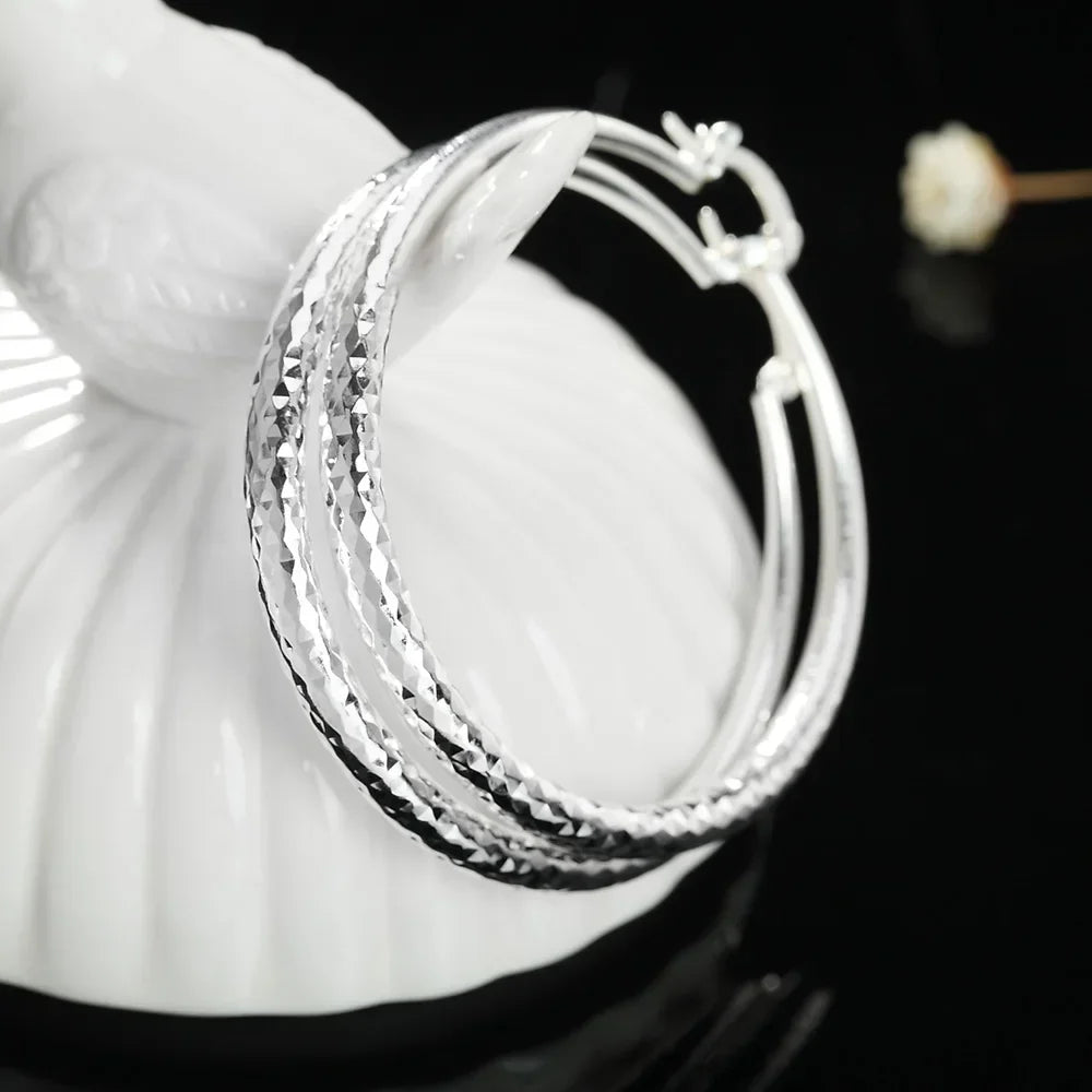 Luna Charms fine 925 Sterling Silver 5CM circle hoop Earrings for Women fashion Pretty wedding party Jewelry Holiday gifts - Sunymox Jewelry