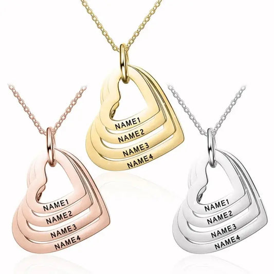 Lika Custom  Multiple Heart Necklace Personalized Stainless Steel  Customized Engraved Name Jewelry with Family Names Gift - Sunymox Jewelry