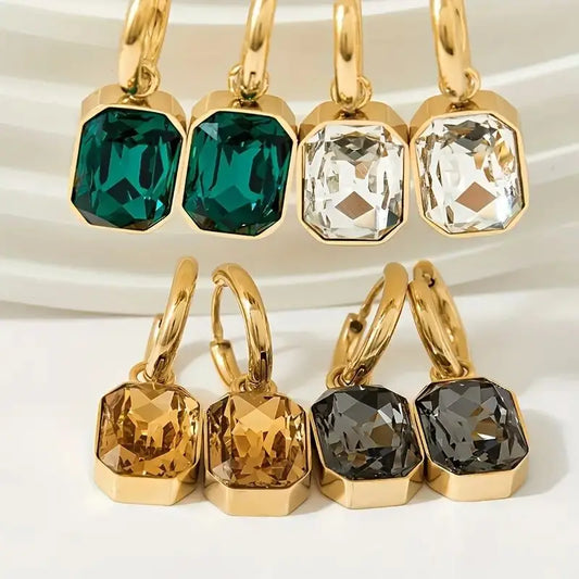 Jessica Trendy Square Stainless Steel Zirconia Earrings - Sunymox Jewelry