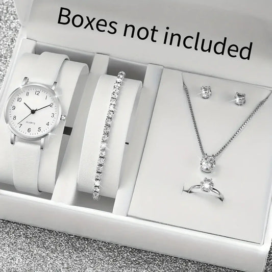 Jessy 5/6PCS Fashion Women's Quartz Watch Leather Band Analog Quartz Watches with Diamond Jewelry (Without Box) - Sunymox Jewelry