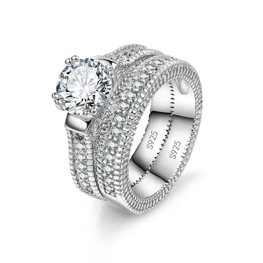 SUNY RING Elegant Wedding Engagement Couple Rings Set 925 Sterling Silver Color Anniversary Accessory With Full Shiny Cubiz Zircon Stone - Sunymox Jewelry