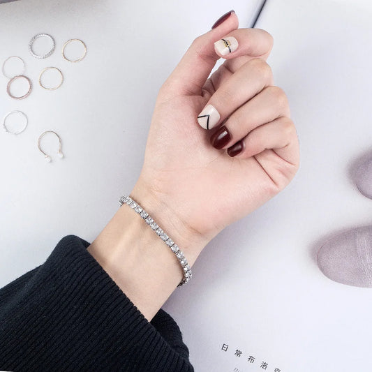Anna Lihong S925 Sterling Silver Bracelet Zirconia Tennis Ball Women Fashion Simple Engagement Wedding Charm Jewelry 4mm 16-20cm - Sunymox Jewelry