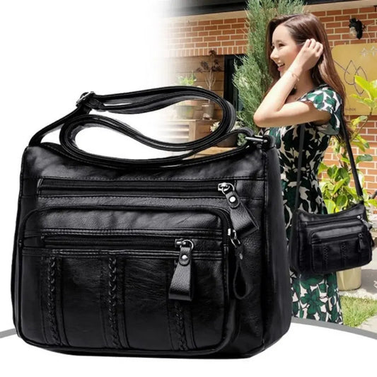 Black multi-layered handbag for middle-aged women – stylish and spacious