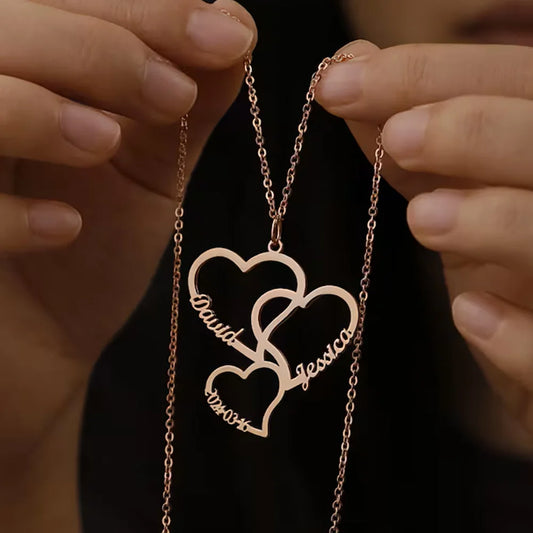 Emly Personalized Heart Necklace Customized Three Heart Name Pendant Family Necklace Stainless Steel Jewelry Mother's Day Gift - Sunymox Jewelry